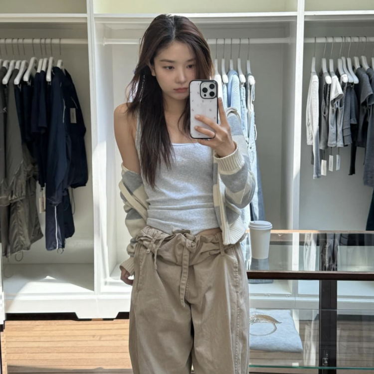 现货*YY 25春夏新款翻腰抽绳大口袋工装裤宽松直筒水洗做旧休闲裤