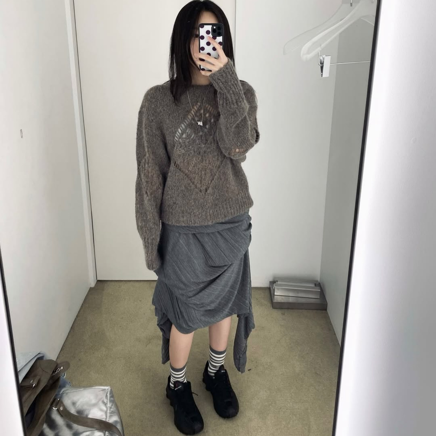 现货*OPNY重工特殊织法镂空菱格廓形毛衣25新品秋冬含羊毛针织衫