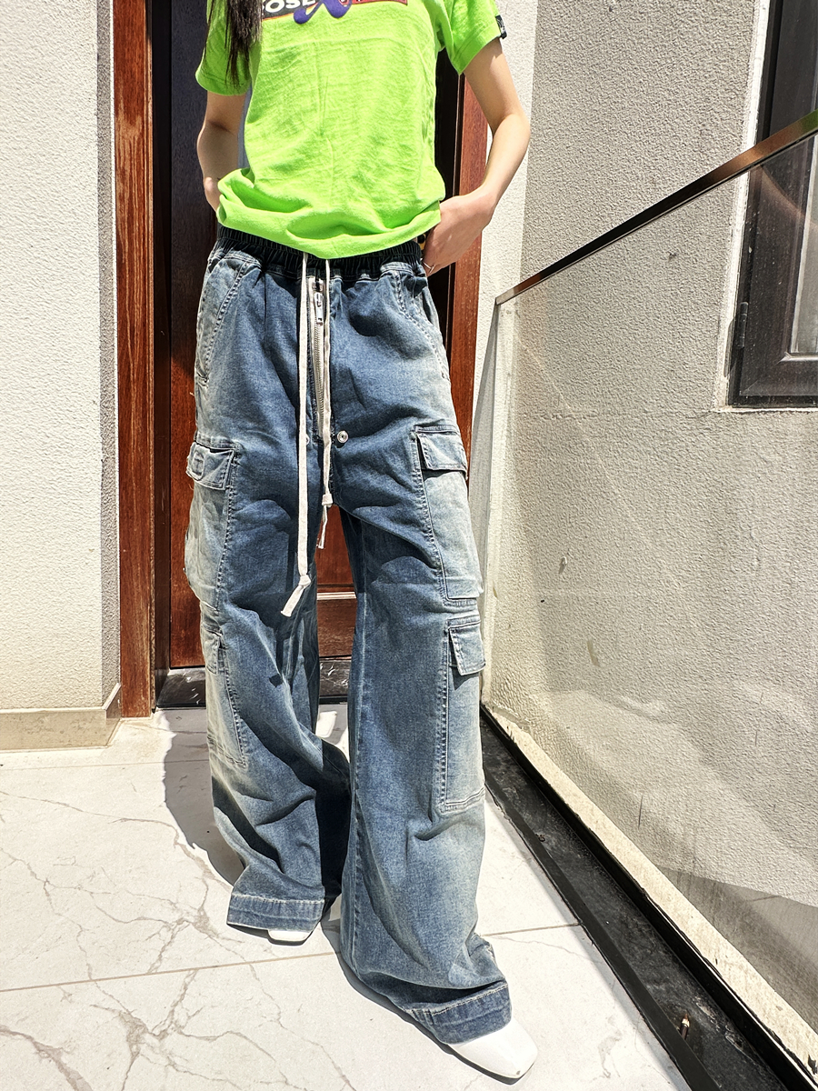 现货*RO风 23SS GETH BELA重工渐变水洗抽绳拖地阔腿做旧牛仔裤