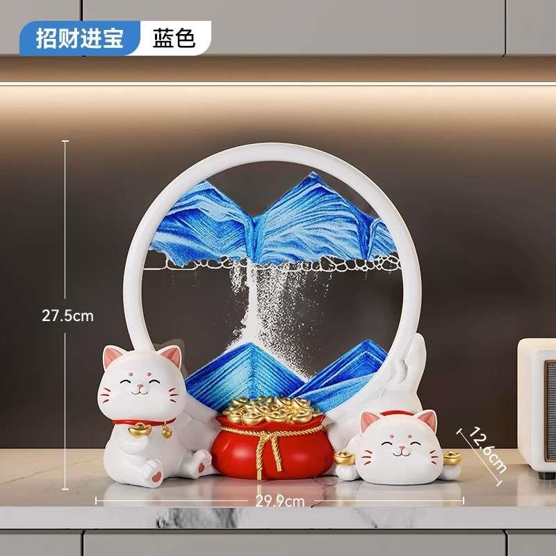 新品招财猫流沙画摆件新年圣诞礼物沙漏客厅玄关酒柜装饰品乔迁新图片