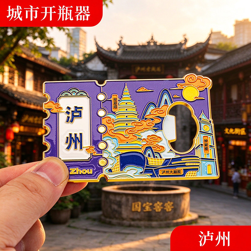 泸州冰箱贴金属创意磁吸开瓶器中国城市文创旅游纪念礼品礼物批发