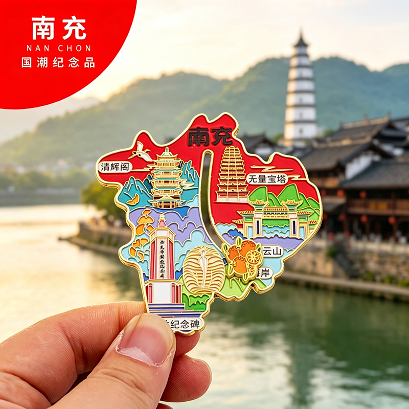 南充冰箱贴金属创意旅游纪念礼品磁吸文创礼物中国城市冰箱贴批发