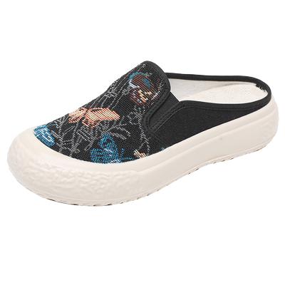 包头半拖鞋帆布鞋女2025新款春夏透气百搭一脚蹬懒人厚底女鞋外穿