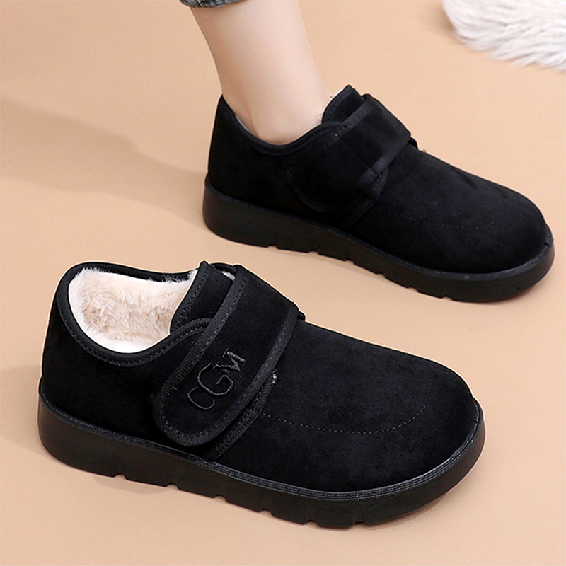 冬季加绒保暖棉鞋休闲鞋女软底一脚蹬妈妈鞋黑色工作鞋老北京布鞋