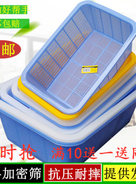 长方形加密塑料篮 收纳框 塑料筛厨房置物洗菜篮白色衣料篮淘米筛
