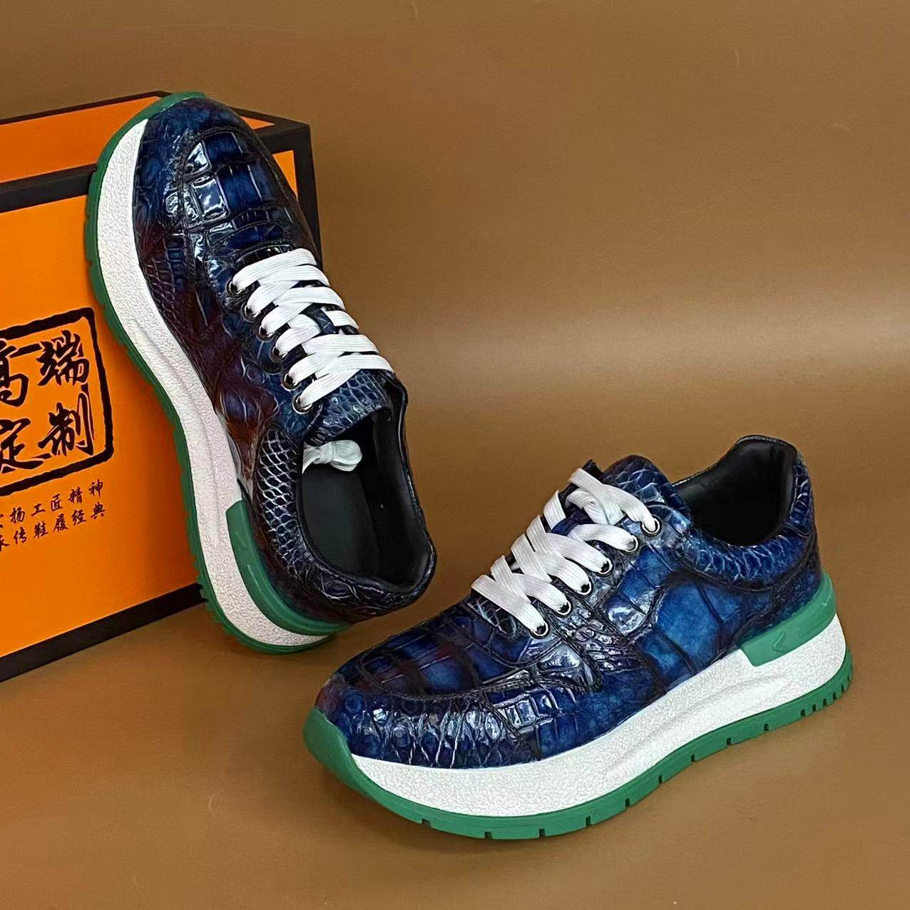 高端鳄鱼皮秋冬运动休闲鞋软底真皮内里运动男鞋透气吸汗