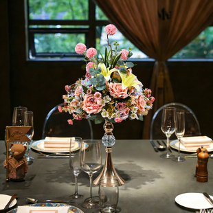 高档餐厅宴会桌面装饰仿真花婚礼酒店主桌花商务活动橱窗包厢摆花
