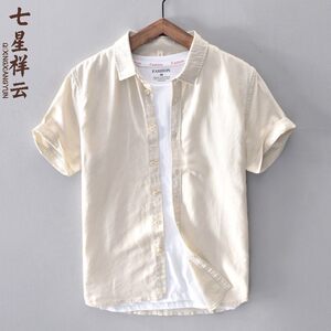 夏季短袖棉麻衬衫男士日系休闲上衣青年薄款透气宽松半袖亚麻衬衣