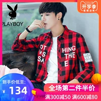 Playboy áo sơ mi kẻ sọc đỏ đen nam mỏng phần dài tay xu hướng quần áo nam sinh viên Hàn Quốc áo khoác giản dị - Áo sơ mi nam đẹp