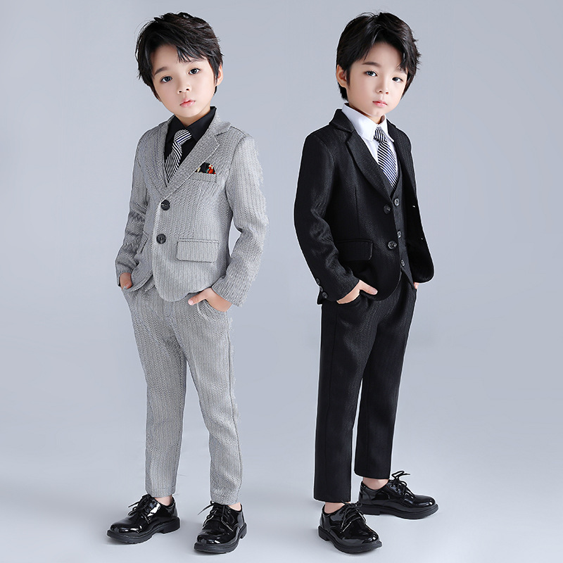 秋季新款儿童韩版条纹小西装套装男童花童婚礼主持表演服一件