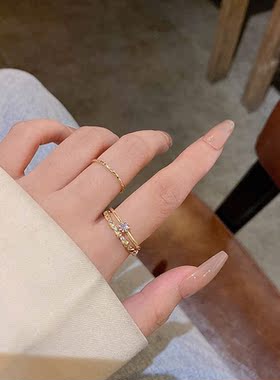 韩国新款简约三件套锆石戒指女i