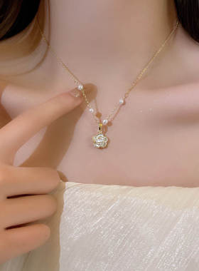 超仙气质山茶花珍珠项链女韩国新