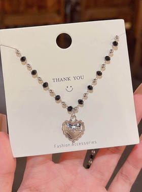 韩国新款ins风黑色水晶串珠项链
