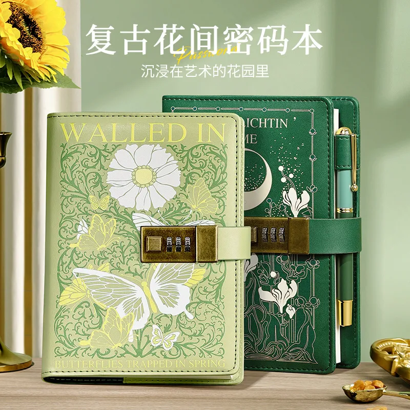 跨境礼品复古密码本手账本子笔记本带锁小清新记事本现货