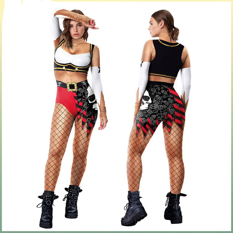 外贸海盗衣服饰欧美万圣节服装成人时尚网袜3D数码印花女士连体裤属于什么档次？