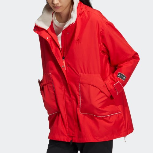 酷动城正品adidas女子春秋中长款连帽休闲时尚运动保暖棉服HZ2995