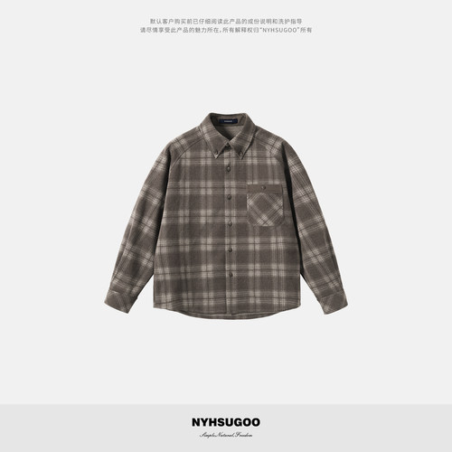 NYHSUGOO/南乙秋冬美拉德系格纹加厚撞色长袖衬衫53990男士外套