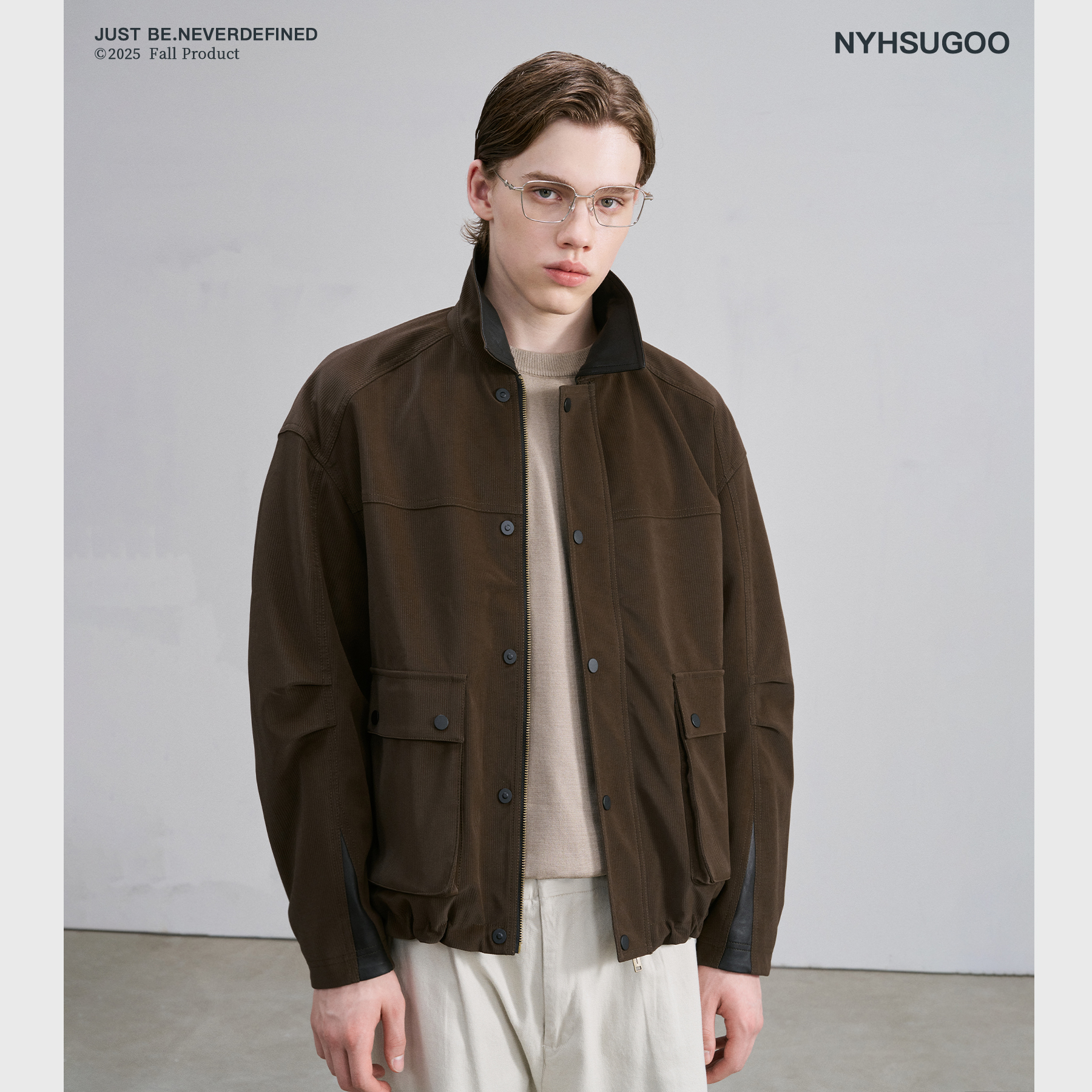 NYHSUGOO/南乙领口袖口绵羊植绒皮撞色秋季男士夹克3788复古外套