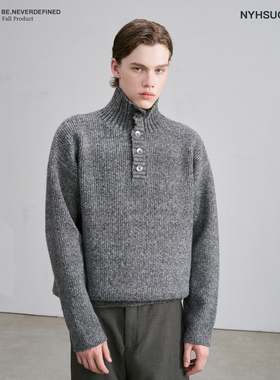 NYHSUGOO/南乙秋季元宝针针织毛衣小开领纽扣3726男士外套