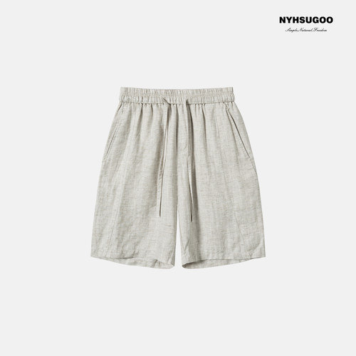 NYHSUGOO/南乙夏季莱赛尔亚麻休闲短裤男3888老钱风直筒五分裤