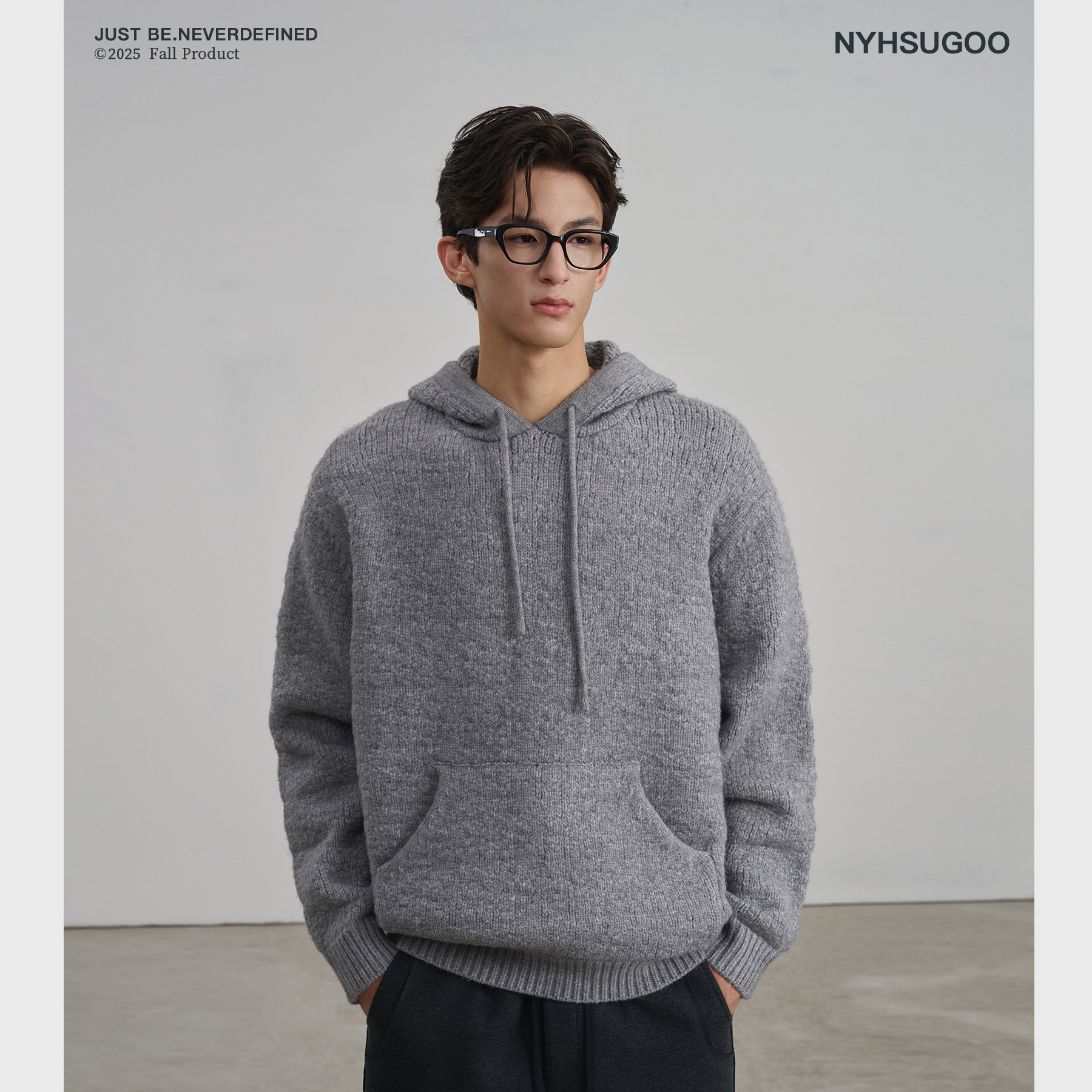 NYHSUGOO/南乙秋冬重磅大件连帽毛衣针织纯色男士3797毛衣外套