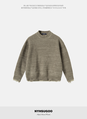 NYHSUGOO/南乙冬季圆领假两件版型破洞元宝针织法55091男士毛衣