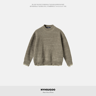 宝针织法55091男士 NYHSUGOO 型破洞元 圆领假两件版 毛衣 南乙冬季