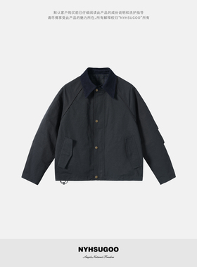 南乙NYHSUGOO 男士复古两面穿翻领夹克秋季棉锦混纺男士外套3781