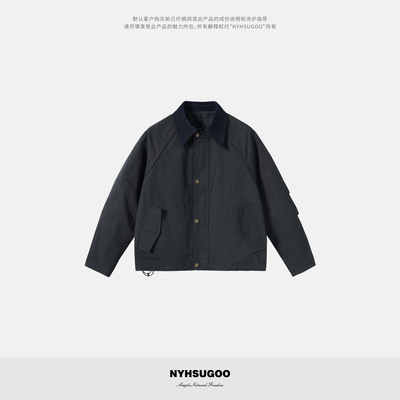南乙NYHSUGOO 男士复古两面穿翻领夹克秋季棉锦混纺男士外套3781