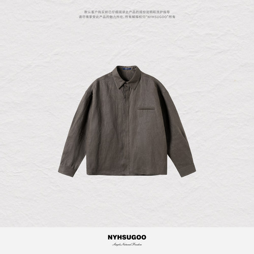 NYHSUGOO/南乙设计师款100％纯亚麻重磅190克衬衫男士15171春季
