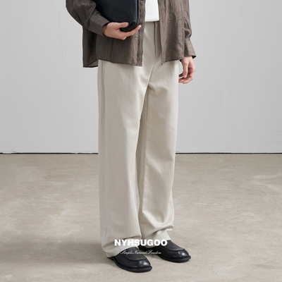 NYHSUGOO/南乙春夏男士新款开腰微弯刀休闲裤3575宽松纯色长裤