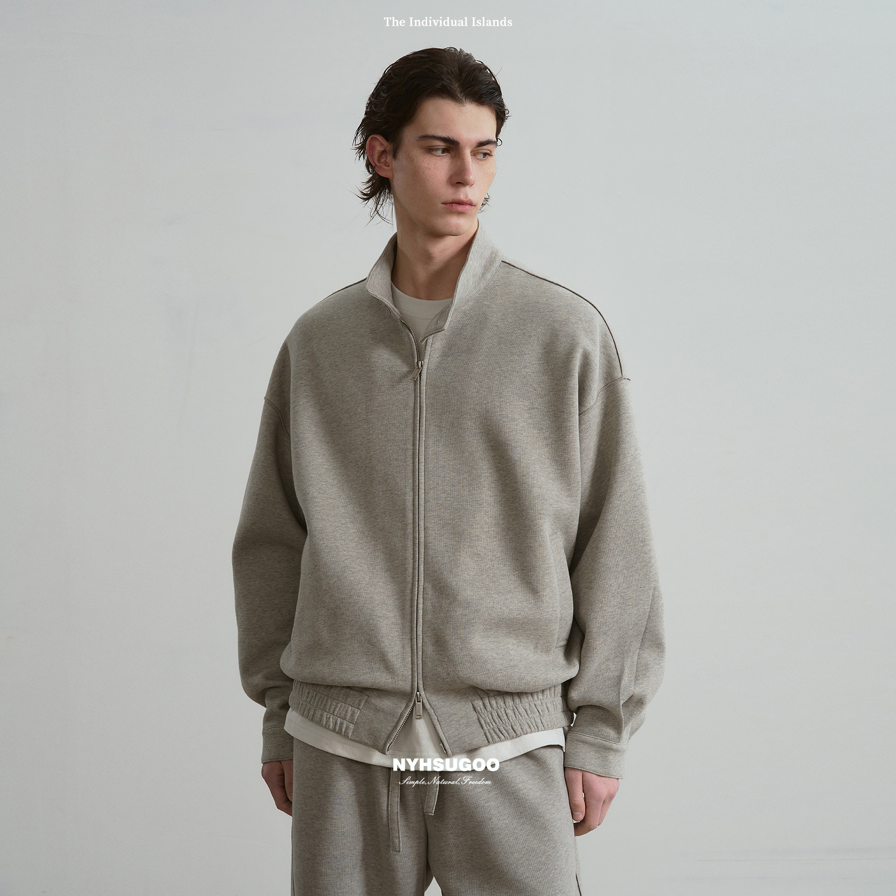 NYHSUGOO/南乙重磅420克双层毛圈面料对贴卫衣开衫15139男士春季