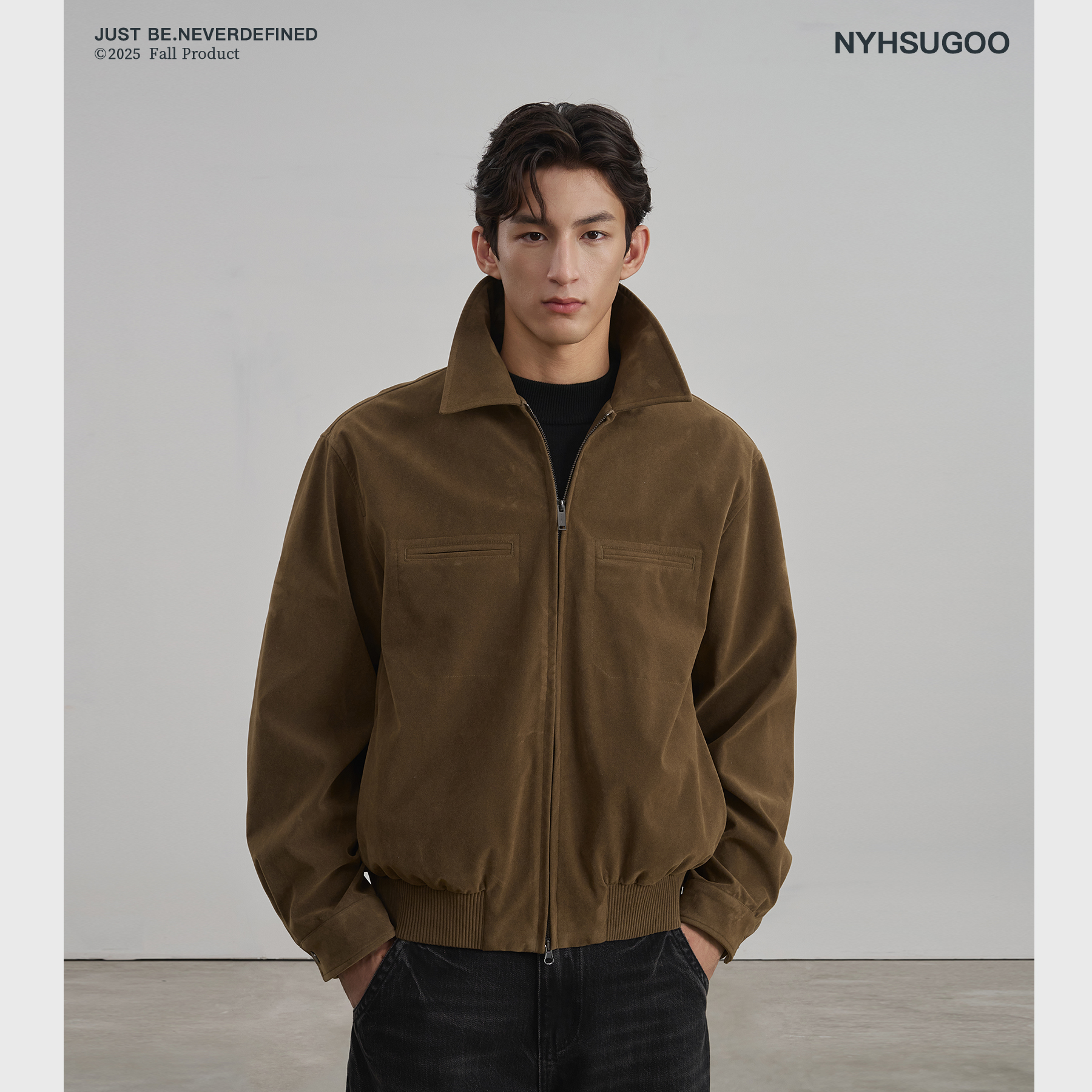 NYHSUGOO/南乙老钱美学简约翻领廓形皮衣外套男士3840秋季夹克