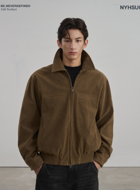 NYHSUGOO/南乙老钱美学简约翻领廓形皮衣外套男士3840秋季夹克