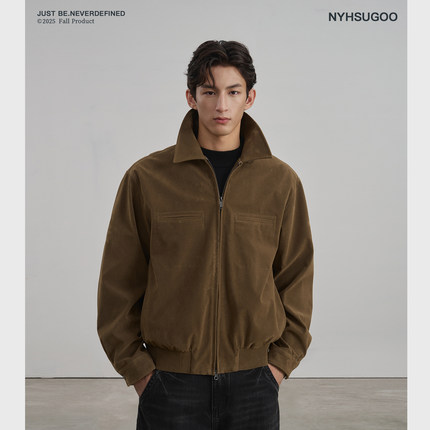 NYHSUGOO/南乙老钱美学简约翻领廓形皮衣外套男士3840秋季夹克