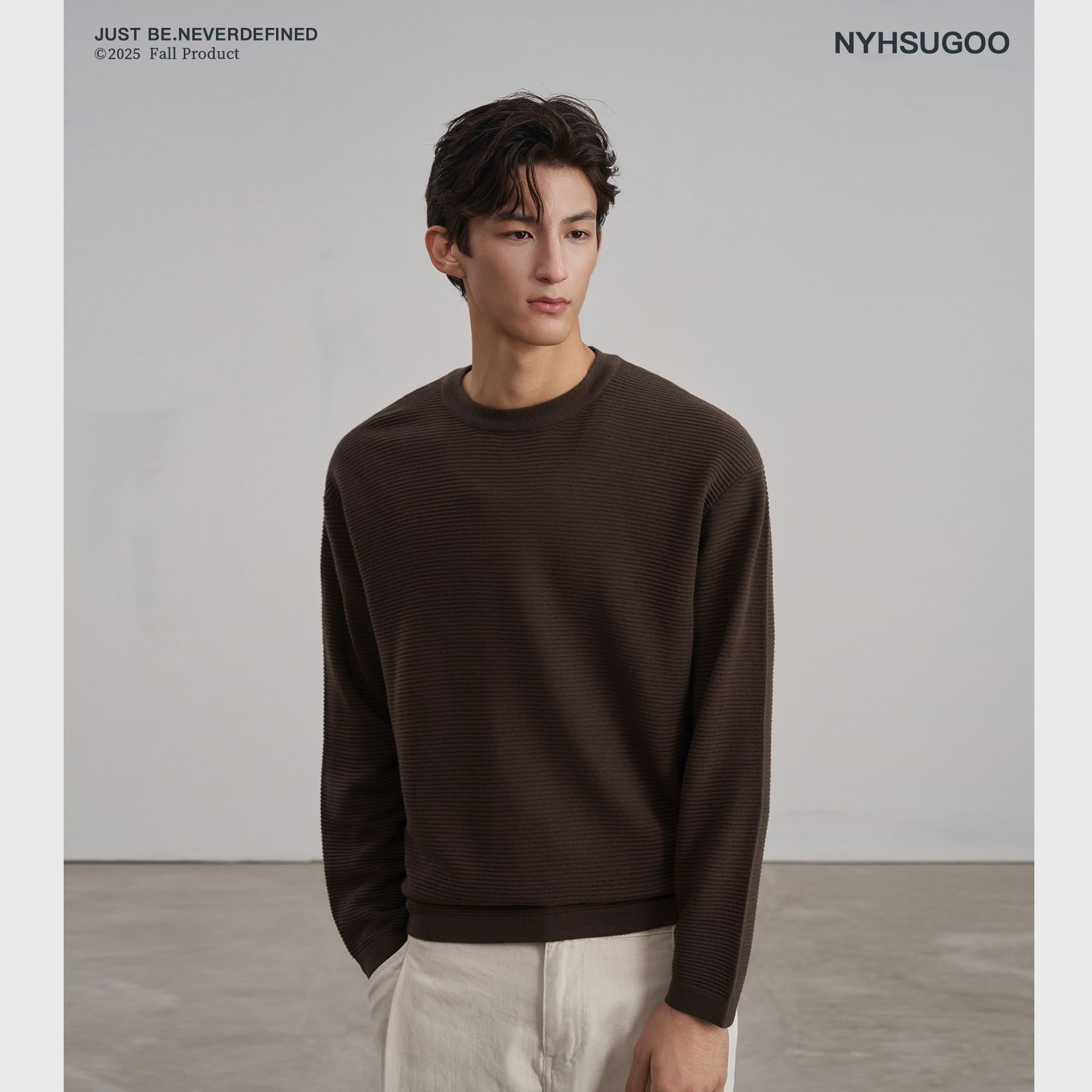 NYHSUGOO/南乙秋季48支精纺羊毛16针高密织造套头毛衣3857老钱风