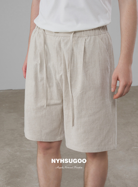 NYHSUGOO/南乙夏季新款苎麻混纺工艺五分裤男士轻薄3687抽绳短裤