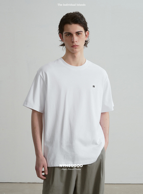 NYHSUGOO/南乙100%棉重磅32支纱刺绣基础款短袖T恤15119男士春夏