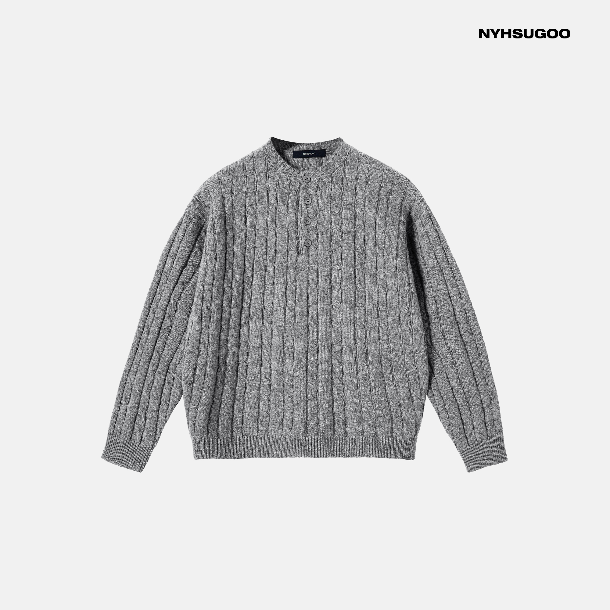 NYHSUGOO/南乙2025秋季100%绵羊毛亨利领麻花针织套头3658毛衣男
