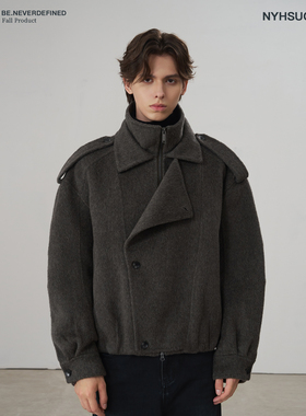 NYHSUGOO/南乙冬66支900克绵羊毛混纺弯刀袖双面呢3971男士外套