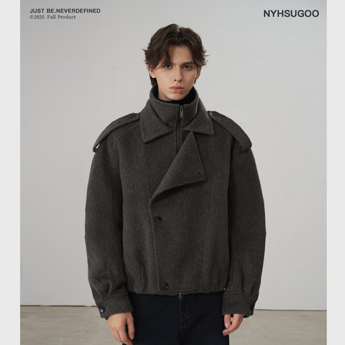 NYHSUGOO/南乙冬66支900克绵羊毛混纺弯刀袖双面呢3971男士外套