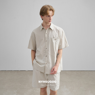 南乙NYHSUGOO 25年重磅短袖衬衫套装夏季棉感休闲短裤松弛感3635