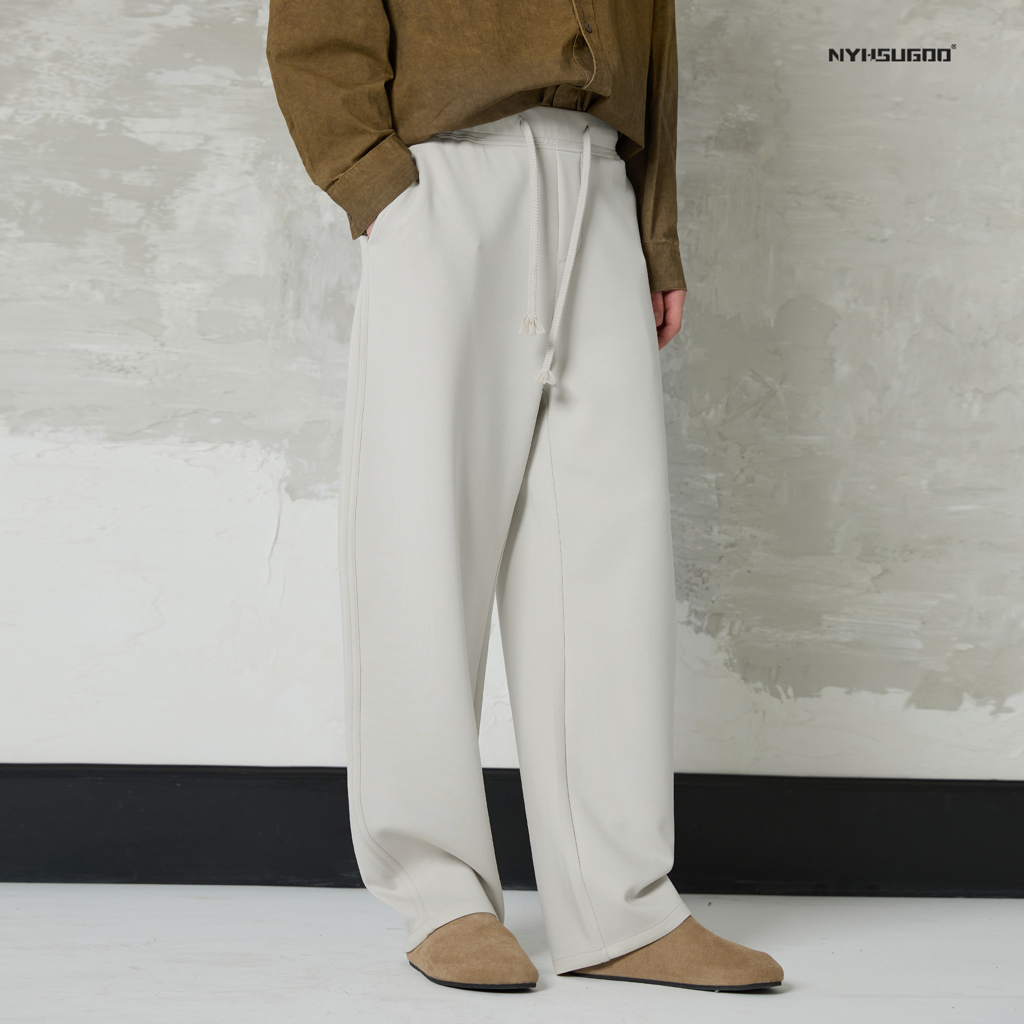 NYHSUGOO/南乙3457春季男士新款抽绳休闲裤韩系纯色显瘦直筒裤