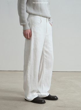 南乙NYHSUGOO天然100%亚麻男士休闲裤夏季宽松抗皱耐磨长裤子3803