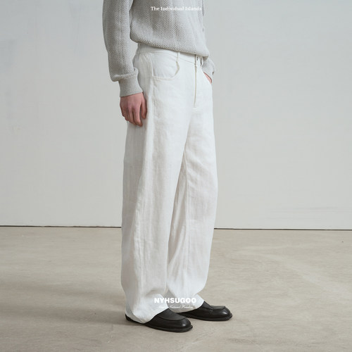 南乙NYHSUGOO天然100%亚麻男士休闲裤夏季宽松抗皱耐磨长裤子3803