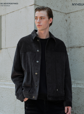 南乙NYHSUGOO 秋季男士100%棉灯芯绒夹克微廓形短款翻领外套3763