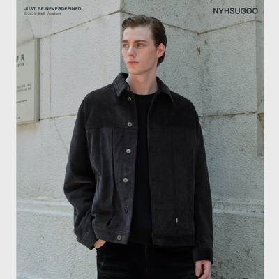 南乙NYHSUGOO 秋季男士100%棉灯芯绒夹克微廓形短款翻领外套3763