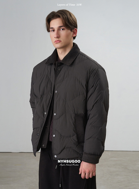 南乙NYHSUGOO 男士冬季款假两件羊毛拼接羽绒服90白鸭绒55047外套