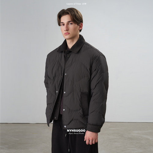南乙NYHSUGOO 男士冬季款假两件羊毛拼接羽绒服90白鸭绒55047外套