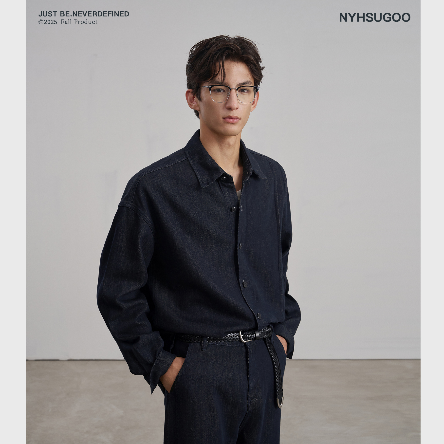 NYHSUGOO/南乙秋季翻领莱赛尔复古牛仔长袖衬衫3805男女同款外套